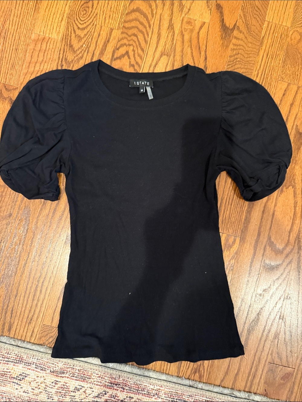 1. State Black Puff Sleeve Ribbed Tee